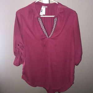 V neck wine colored blouse